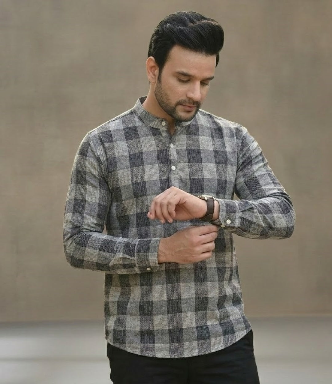 Checked Thread Work Pathani Cotton Kurta
