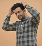 Checked Thread Work Pathani Cotton Kurta