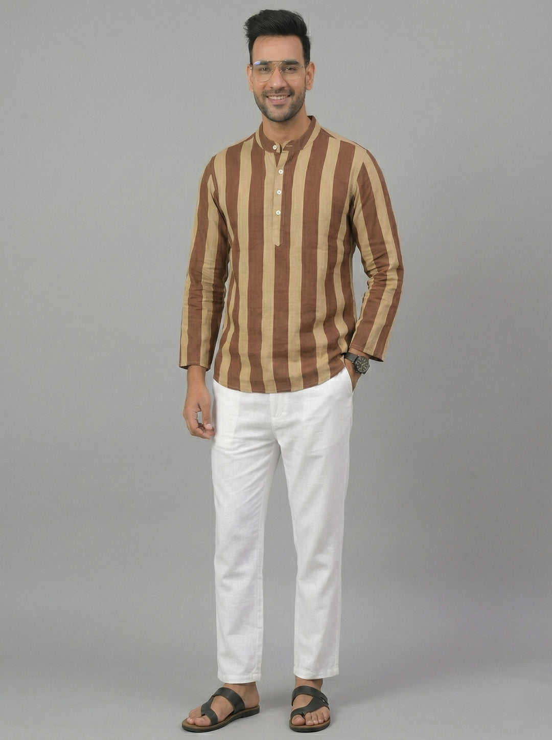 Men Yoke Design Patchwork Handloom Kurta