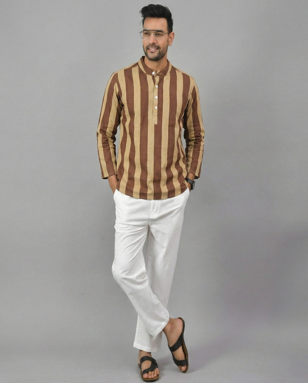Men Yoke Design Patchwork Handloom Kurta