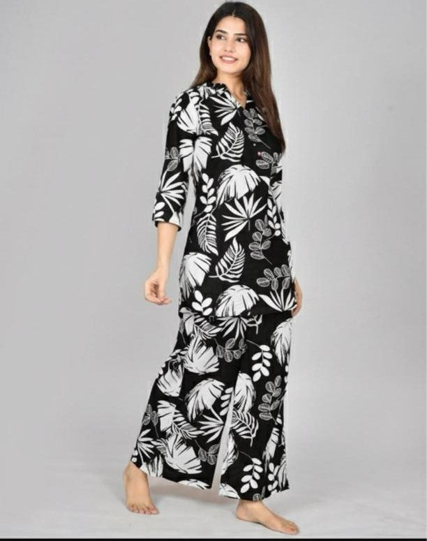 Women Printed Cord set Black 2027