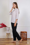 Women Striped Mandarin Collar Cotton Top