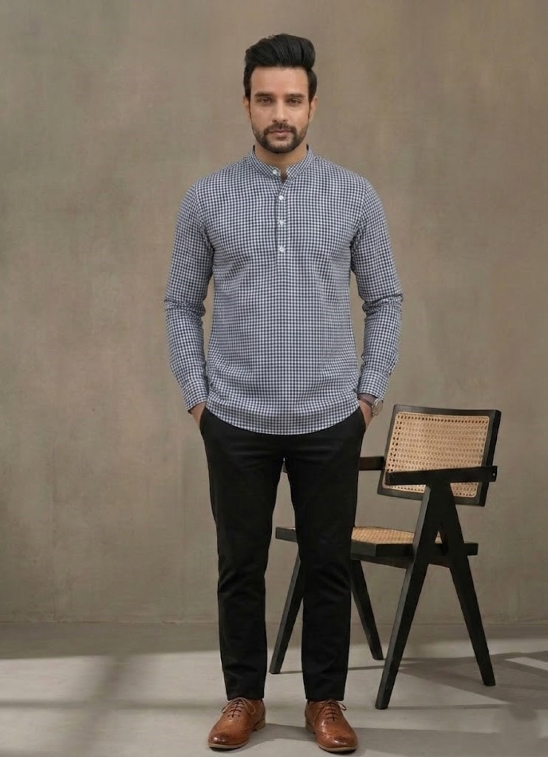 Men Striped Thread Work Handloom Pathani Kurta