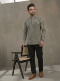 Men Checked Thread Work Pathani Kurta