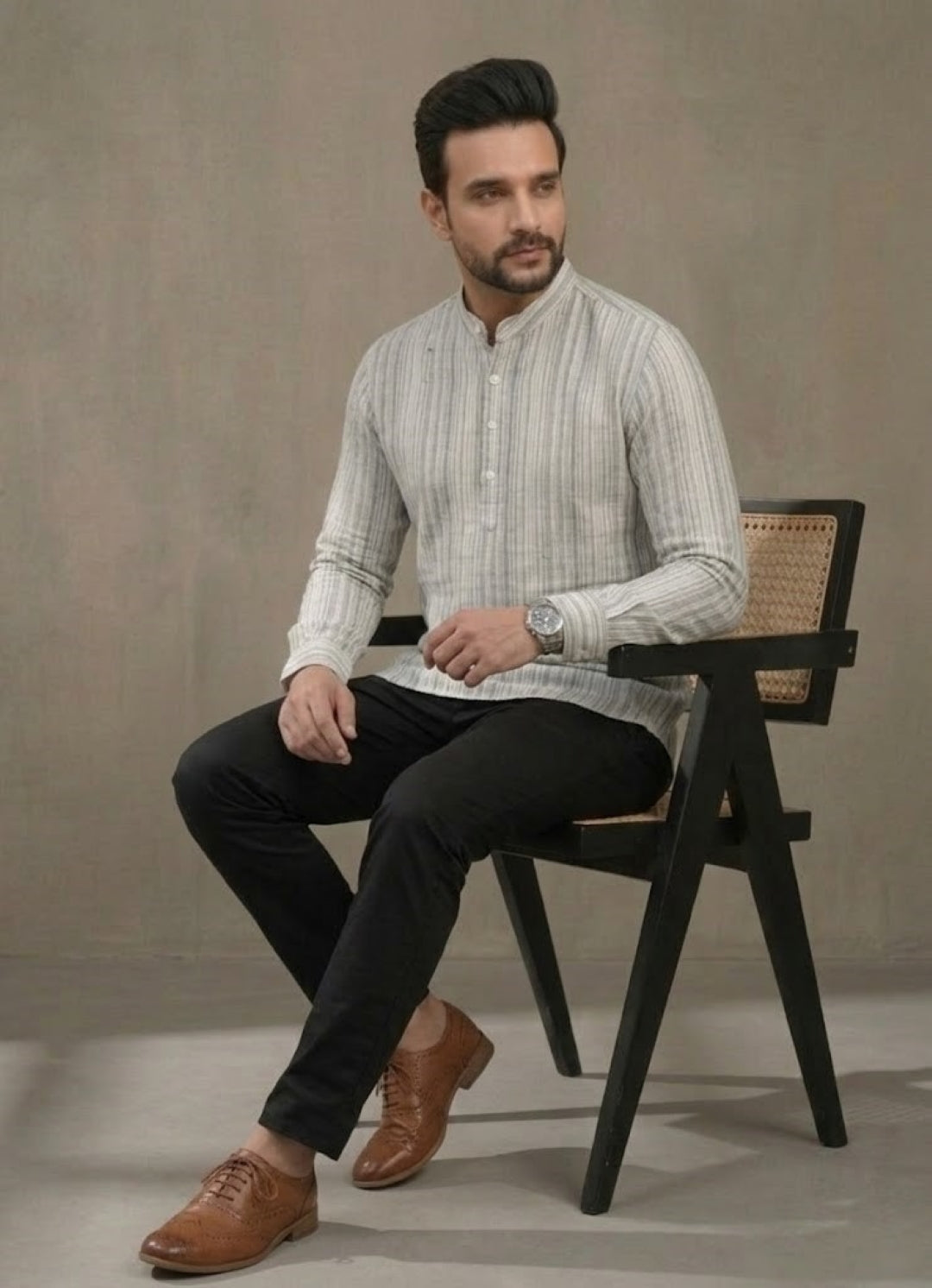 Men Checked Thread Work Handloom Pathani Kurta