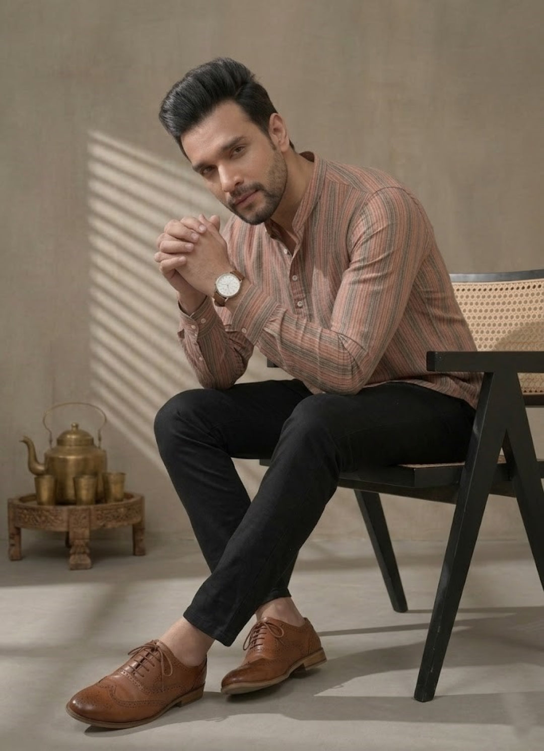 Men Checked Mirror Work Handloom Kurta