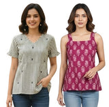 Combo of 2 BEIGE And PURPLE Cotton Flax Women Top