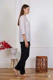 Women Striped Mandarin Collar Cotton Top