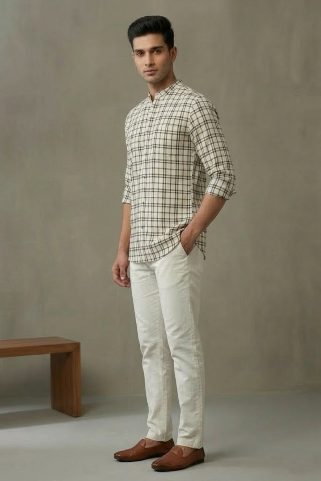 Men White Line Kurta