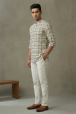Men White Line Kurta