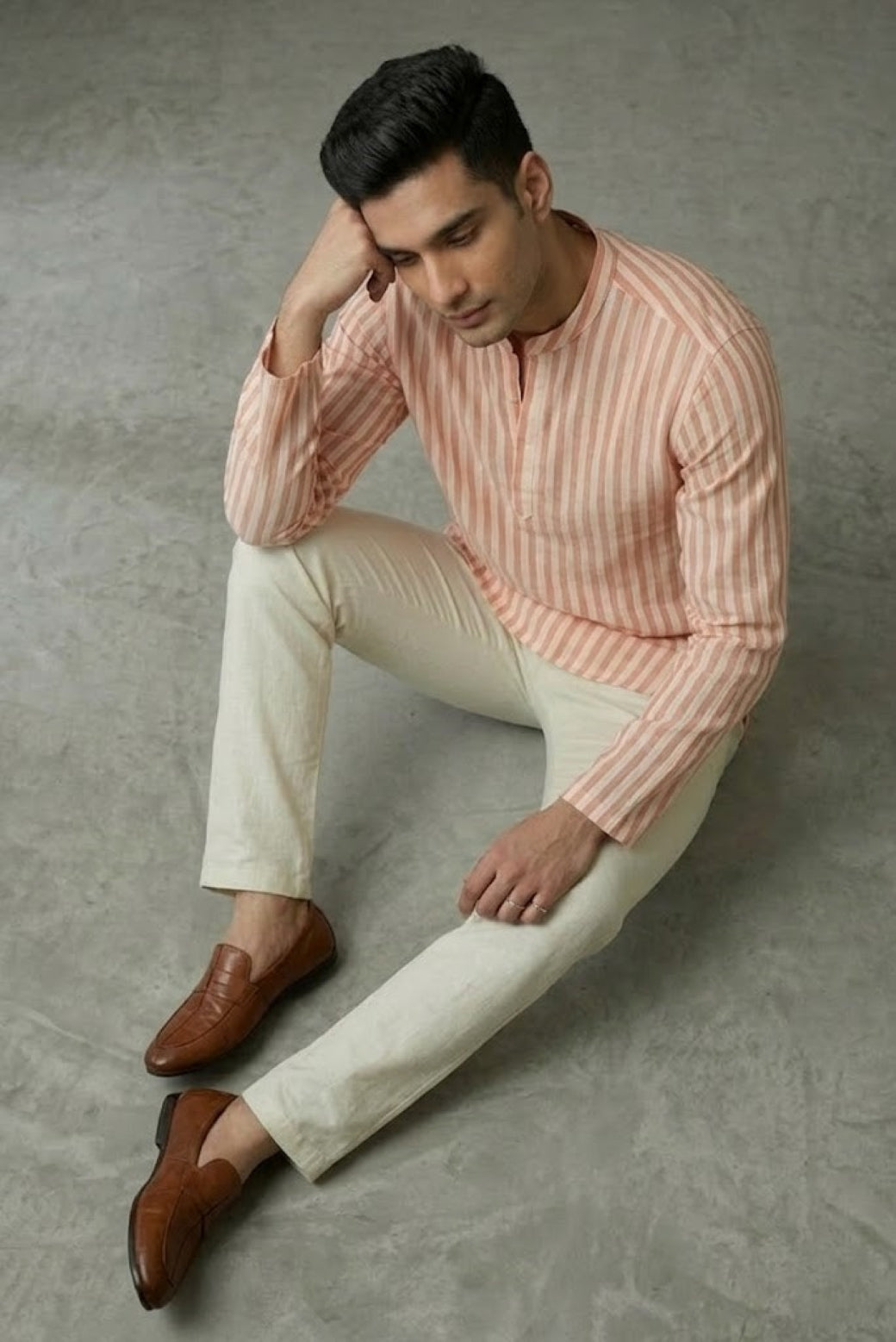 Men Orange Short Kurta