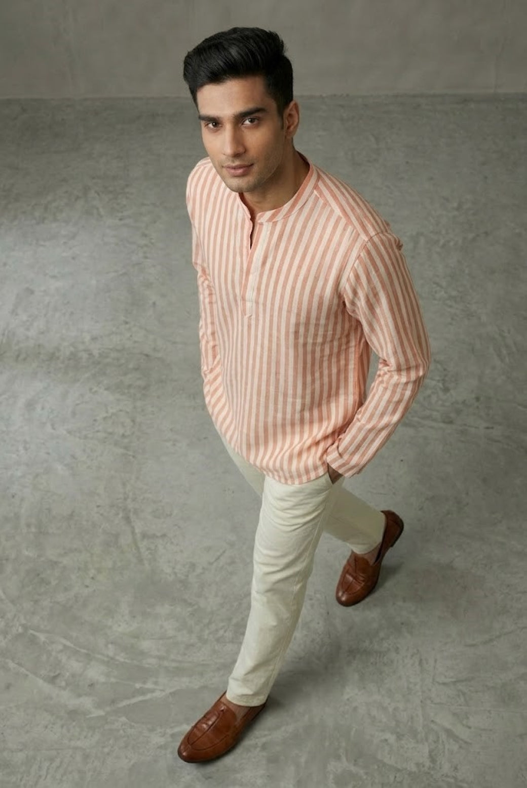 Men Orange Short Kurta