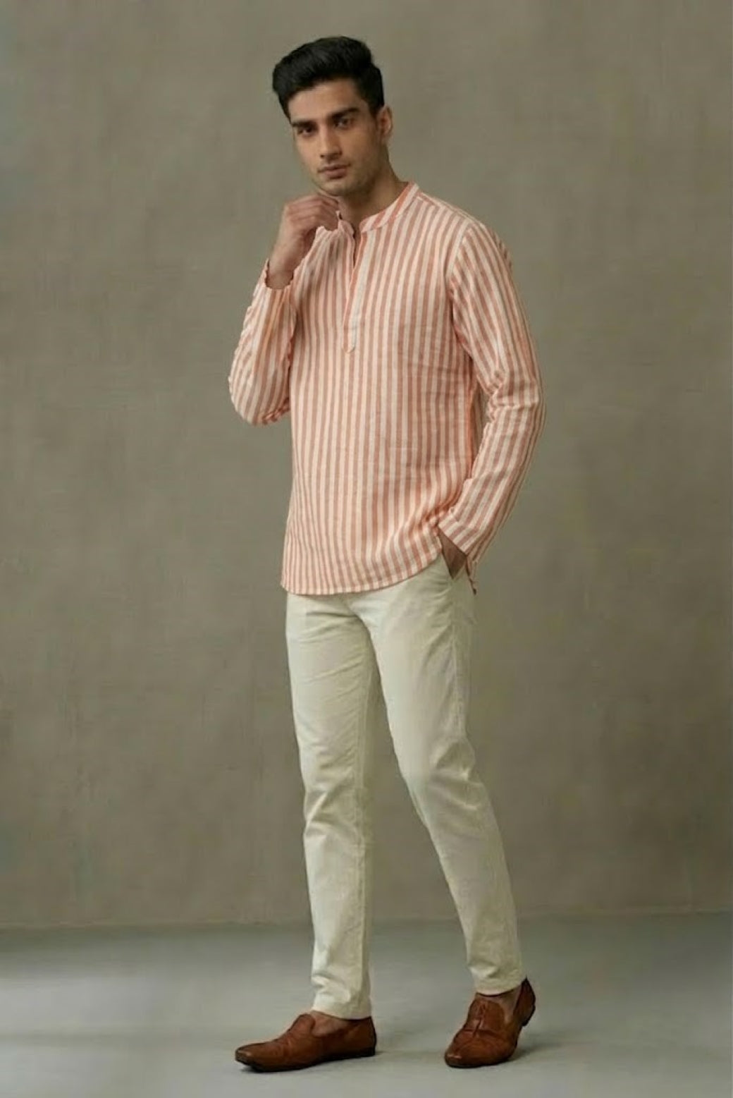 Men Orange Short Kurta