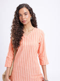 Women Striped Cotton Top Peach Color
