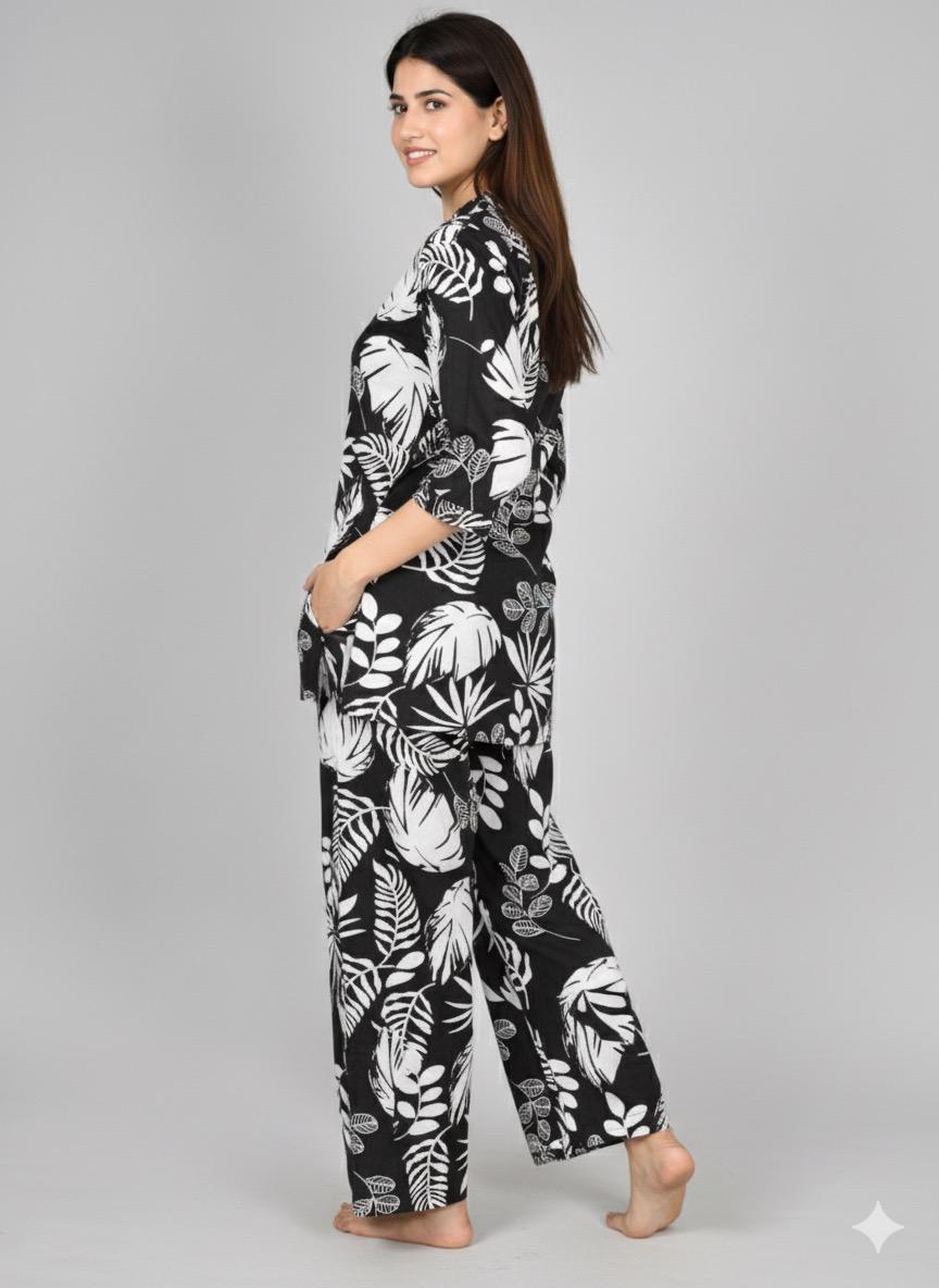 Women Printed Cord set Black 2027