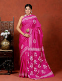 Bagru Block Print Cotton mulmul Sarees With Running Blouse Pink Saree HS-5001