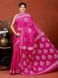 Bagru Block Print Cotton mulmul Sarees With Running Blouse Pink Saree HS-5001