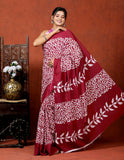 Bagru Block Print Cotton mulmul Sarees With Running Blouse Wine Saree HS-5003