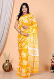 Bagru Block Print Cotton mulmul Sarees With Running Blouse Yellow  HS-5018