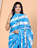 Bagru Block Print Cotton mulmul Sarees With Running Sky Blue HS-5024