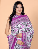 Bagru Block Print Cotton mulmul Sarees With Running Beige HS-5025