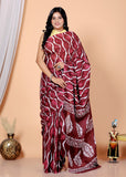 Bagru Block Print Cotton mulmul Sarees With Running Red Printed Saree  HS-5026