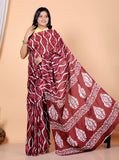 Bagru Block Print Cotton mulmul Sarees With Running Red Printed Saree  HS-5026