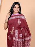 Bagru Block Print Cotton mulmul Sarees With Running Mehroon HS-5028