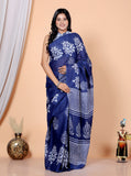 Bagru Block Print Cotton mulmul Sarees With Running Blue HS-5029