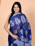 Bagru Block Print Cotton mulmul Sarees With Running Blue HS-5029