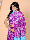 Bagru Block Print Cotton mulmul Sarees With Running Purple HS-5032
