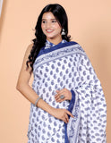 Bagru Block Print Cotton mulmul Sarees With Running White Flower HS-5033