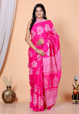 Bagru Block Print Cotton mulmul Sarees With Running Pink HS-5034
