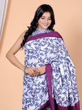 Bagru Block Print Cotton mulmul Sarees With Running White purple HS-5035