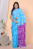 Bagru Block Print Cotton mulmul Sarees With Running Light Green HS-5042