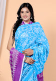 Bagru Block Print Cotton mulmul Sarees With Running Light Green HS-5042