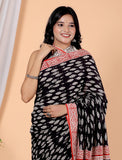 Bagru Block Print Cotton mulmul Sarees With Running Black HS-5058