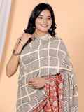 Bagru Block Print Cotton mulmul Sarees With Running Off White HS-5059