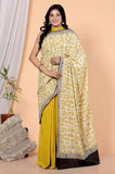 Bagru Block Print Cotton mulmul Sarees With Running Cream HS-5062