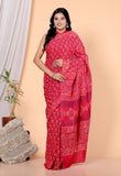 Bagru Block Print Cotton mulmul Sarees With Running Red HS-5063