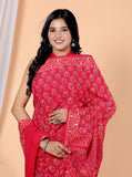 Bagru Block Print Cotton mulmul Sarees With Running Red HS-5063