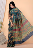 Bagru Block Print Cotton mulmul Sarees With Running Purple HS-5065