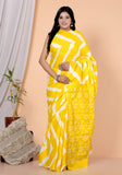 Bagru Block Print Cotton mulmul Sarees With Running Yellow  HS-5068
