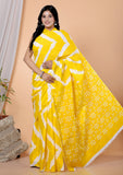 Bagru Block Print Cotton mulmul Sarees With Running Yellow  HS-5068