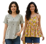 Combo of 2 BEIGE And YELLOW Cotton Flax Women Top (15050-15059)
