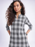 Checked Mandarin Collar Cotton Top