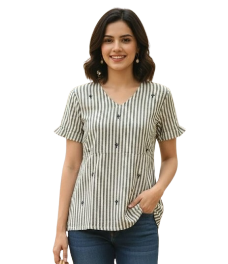 Combo of 2 BEIGE And BLUE Cotton Flax Women Top (15050-ESHK00033)