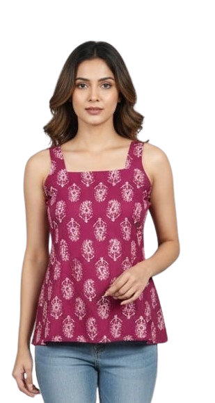 Combo of 2 PURPLE And REDCREAM Cotton Flax Women Top (15057-TP066)
