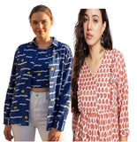 Combo of 2 Blue and CreamRed Cotton Women Top