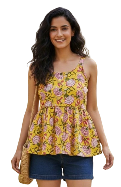 Combo of 2 BEIGE And YELLOW Cotton Flax Women Top (15050-15059)